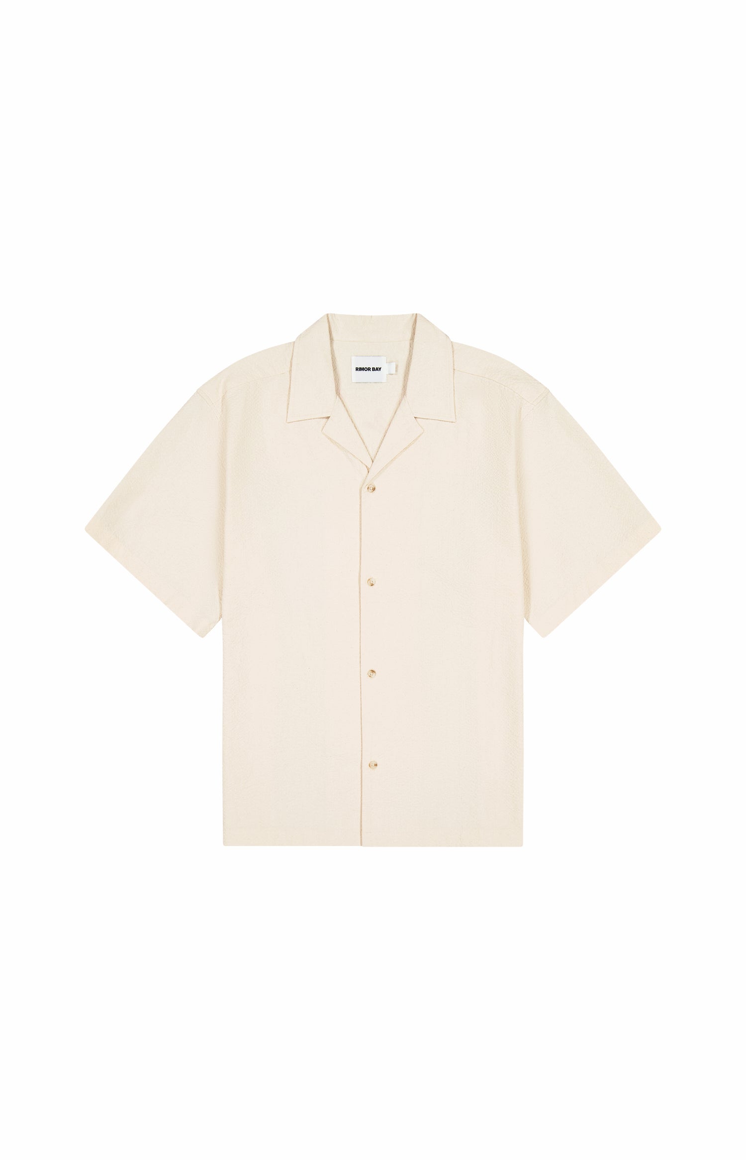 clear cut front of beige camp collar shirt 