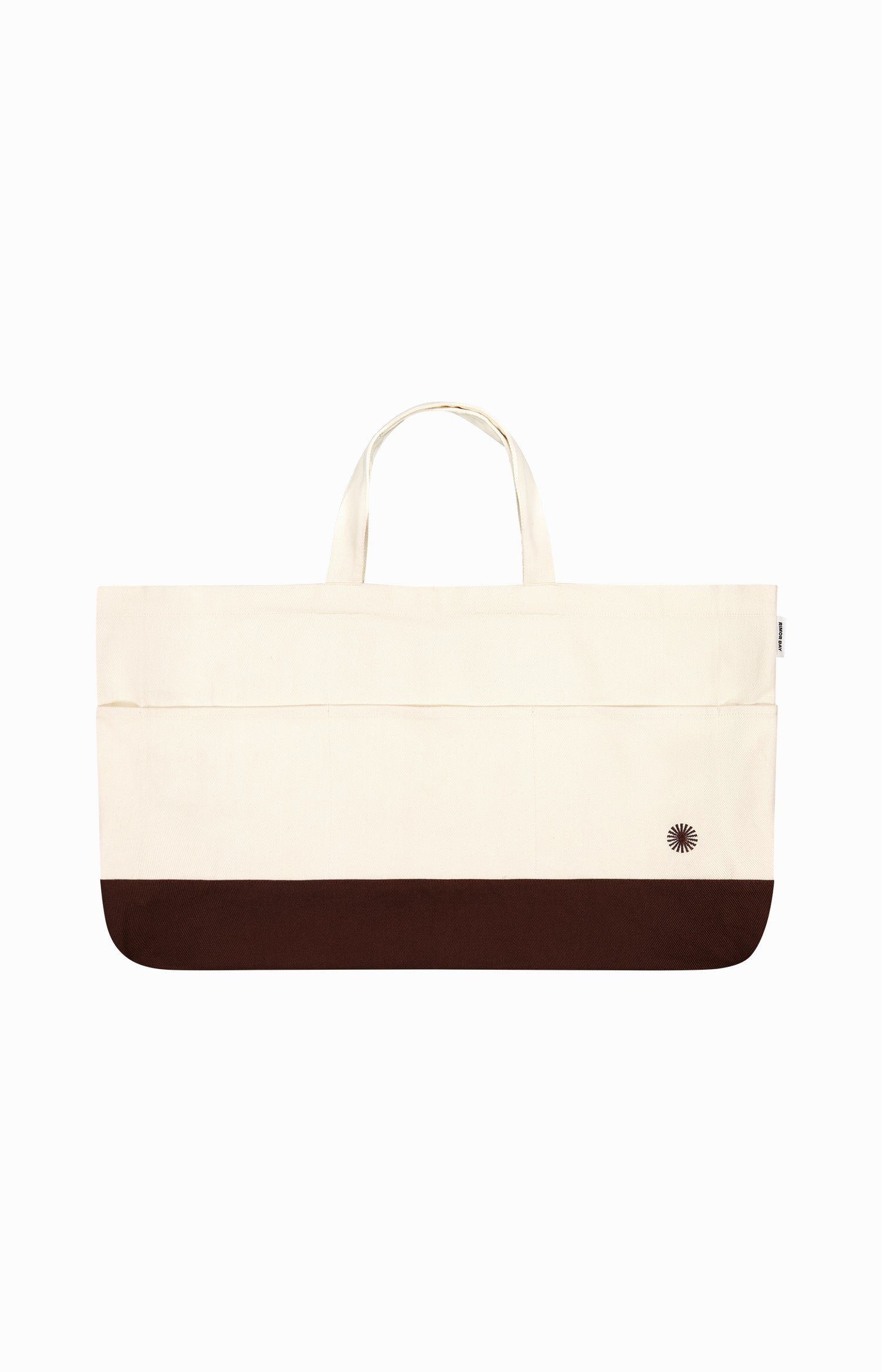 beige and brown beach bag with handle and pockets