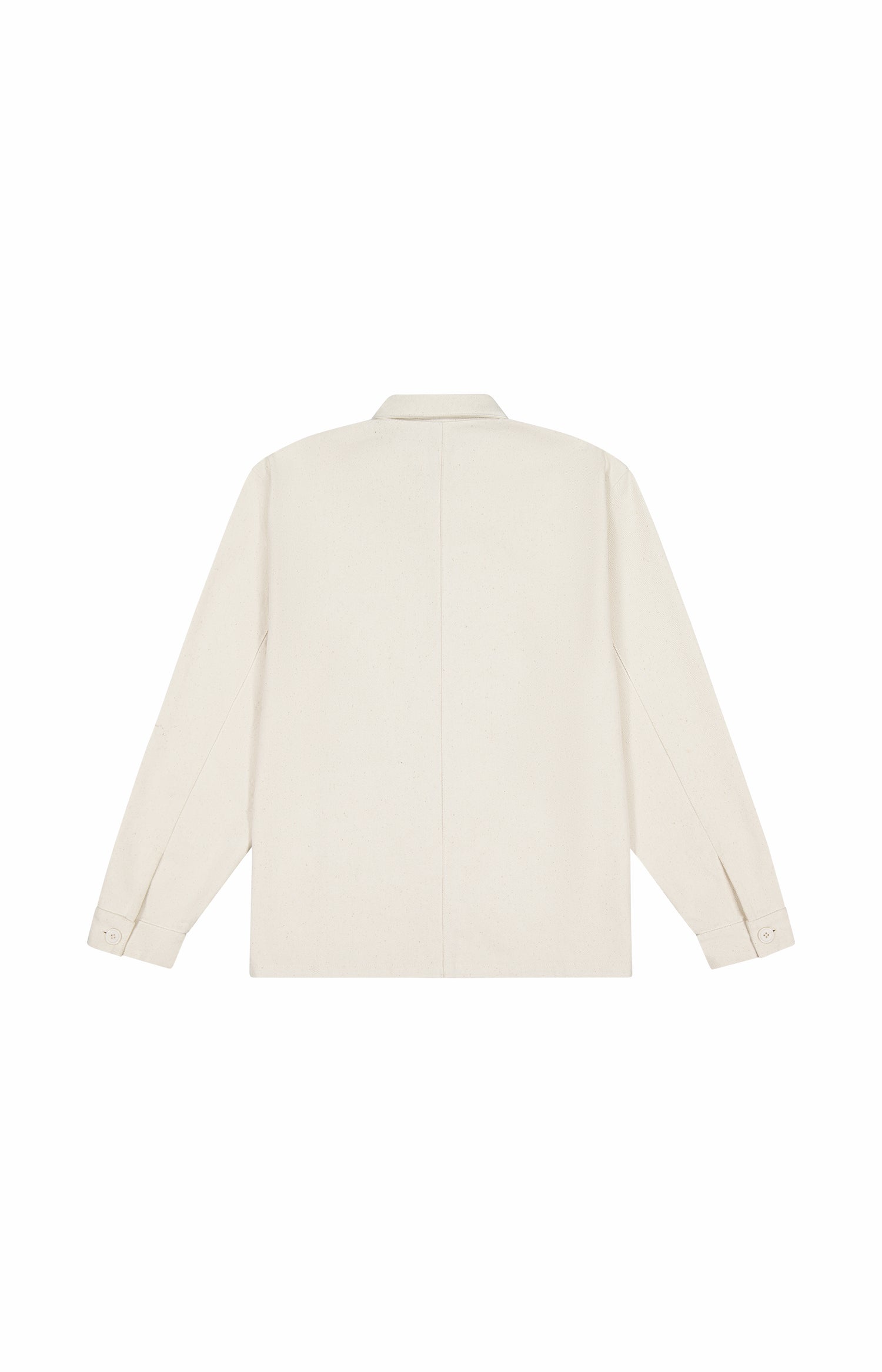 back view of a long sleeve off-white collared jacket